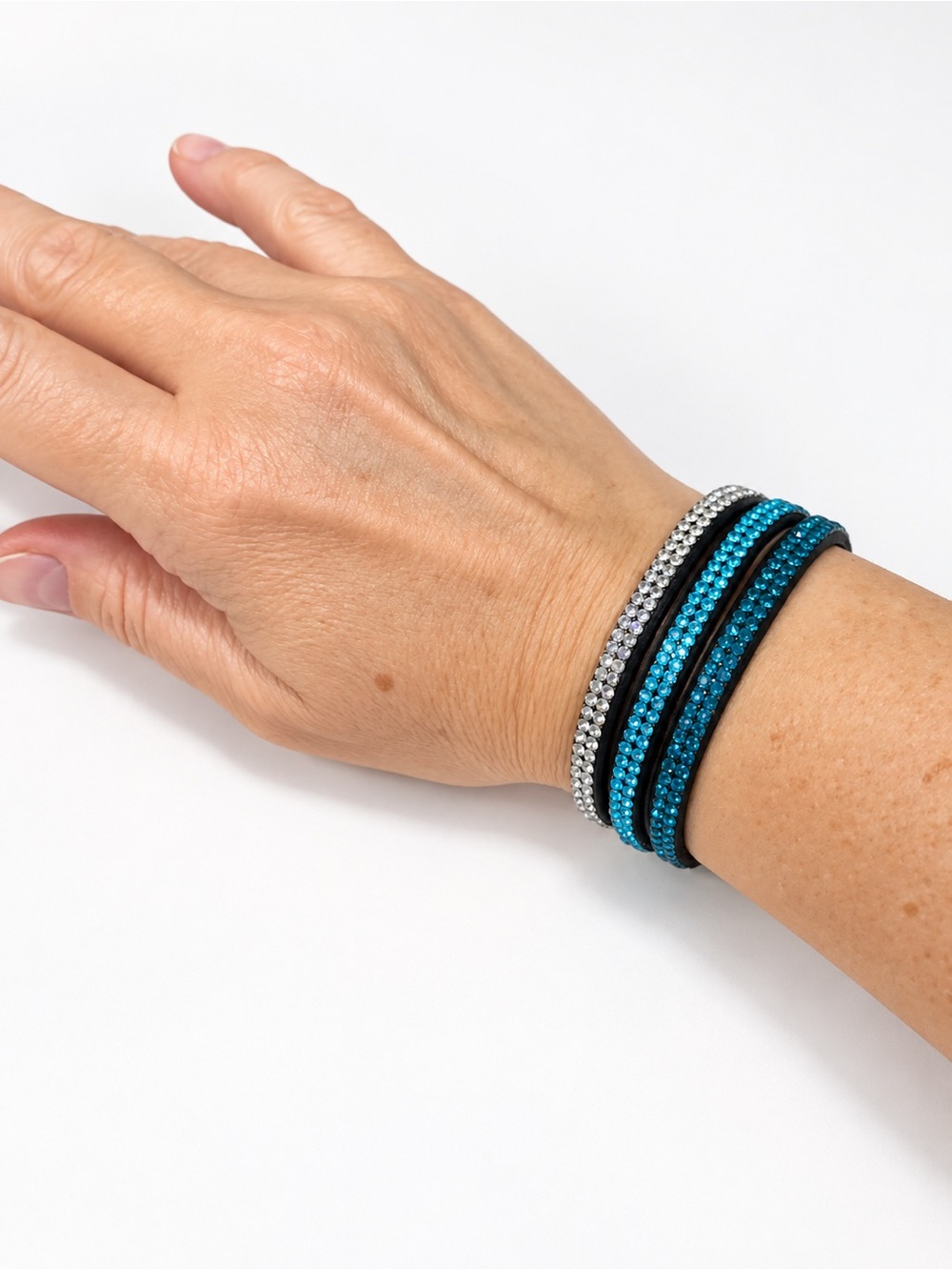 Rhinestone Wrapped Wristband - Blue & Silver Sparkle